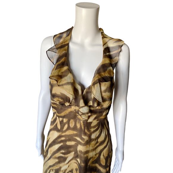 Muse BOSTON PROPER Womens Size 4 Silk Animal Print Ruffled Cocktail Halter Dress - Picture 7 of 9